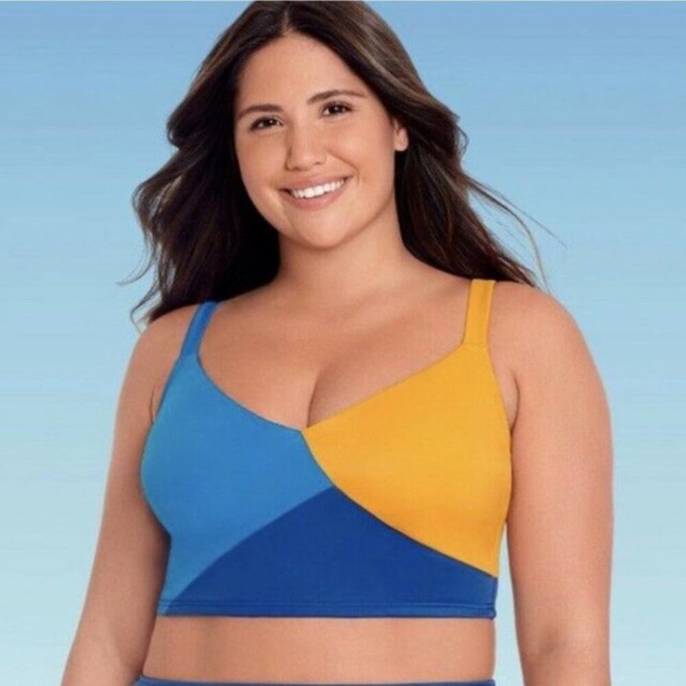 Beach Betty Blue and Gold Slim Control Colorblock Crop Bikini Top Size XL